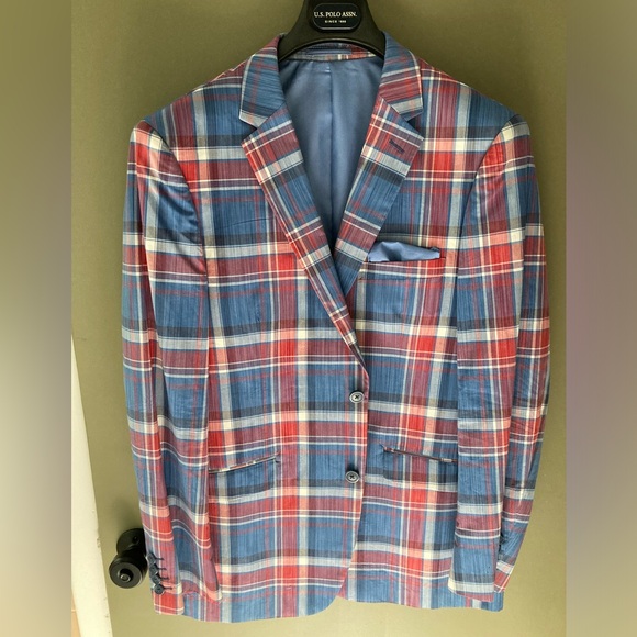 US Polo Assn. plaid sport coat. Light blue and red - Picture 1 of 4